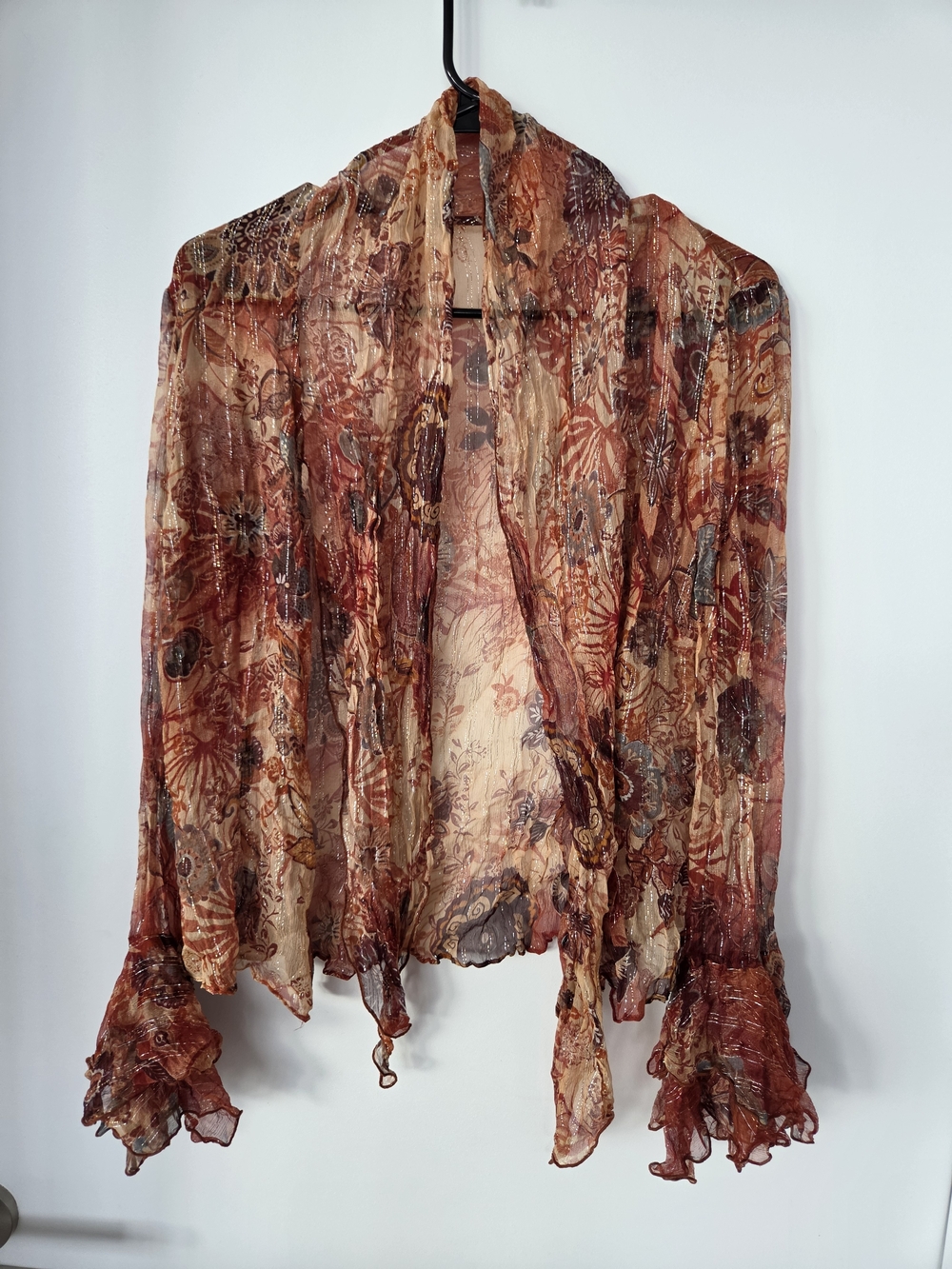 Women’s Sheer Floral Button-Down Shirt in Rust Multi